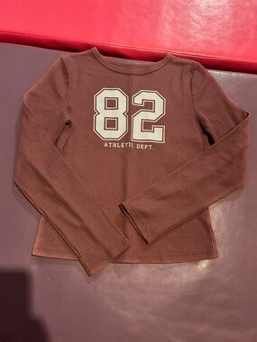 SO Girls' Long-Sleeve Waffle Tee with '82' Athletic Graphic - pink